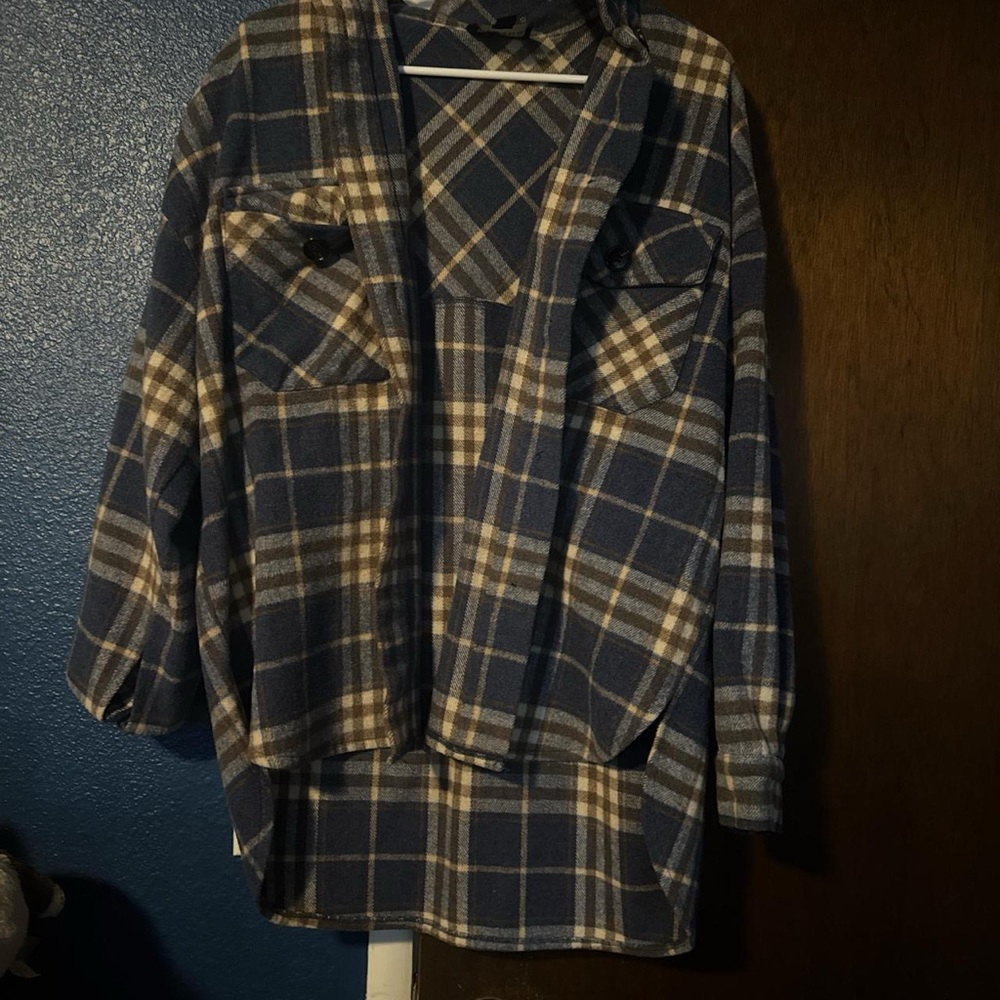 Timing Blue and Tan Plaid Shirt Jacket